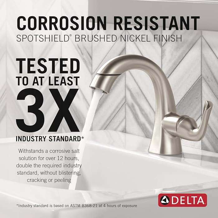 Delta Arvo 1 Hole Pull Down Bathroom Faucet with Sprayer, Brushed Nickel Single Hole Bathroom Sink Faucet with Pull Out Sprayer for Vanity, Push-Pop Drain, SpotShield Stainless 15840LF-SPPD - Image 6