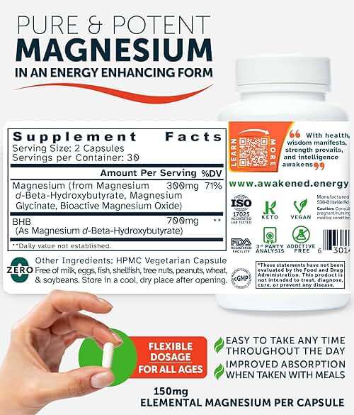 Blissful MitoMag – 300mg Elemental Magnesium Complex: Mg Glycinate, Mg BHB - Sleep Muscles Mood Energy Cognitive Focus Calm – All Natural, USA Made, No Additives – 60 Vegan Capsules Supplement - Image 6
