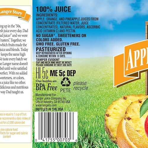 Langers 100% Apple Orange Pineapple Juice, 64 Fl Oz (Pack of 8) - Image 4