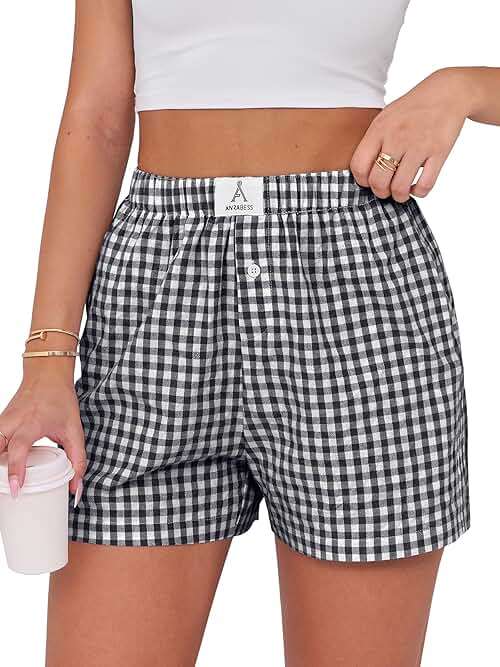 ANRABESS Boxer Shorts for Women Gingham Pajama 2026 Summer Casual Lounge Sleep Plaid Shorts Y2K Beach Bottoms - Image 1