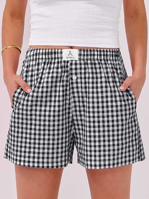 ANRABESS Boxer Shorts for Women Gingham Pajama 2026 Summer Casual Lounge Sleep Plaid Shorts Y2K Beach Bottoms - Image 2