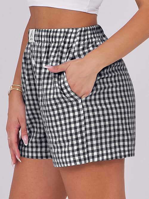 ANRABESS Boxer Shorts for Women Gingham Pajama 2026 Summer Casual Lounge Sleep Plaid Shorts Y2K Beach Bottoms - Image 3