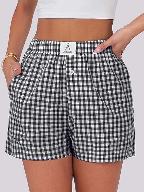 ANRABESS Boxer Shorts for Women Gingham Pajama 2026 Summer Casual Lounge Sleep Plaid Shorts Y2K Beach Bottoms - Image 5