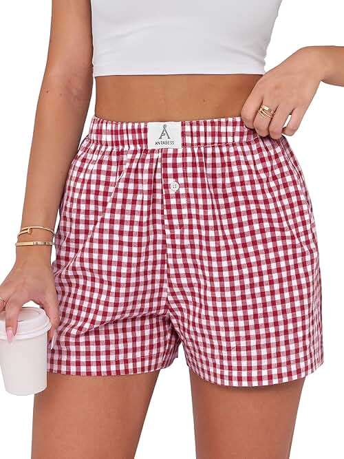 ANRABESS Boxer Shorts for Women Gingham Pajama 2026 Summer Casual Lounge Sleep Plaid Shorts Y2K Beach Bottoms - Image 1