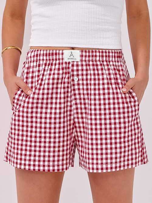 ANRABESS Boxer Shorts for Women Gingham Pajama 2026 Summer Casual Lounge Sleep Plaid Shorts Y2K Beach Bottoms - Image 2