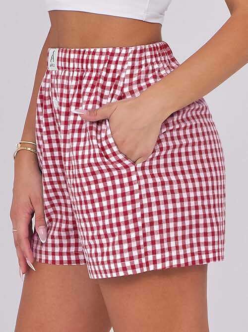ANRABESS Boxer Shorts for Women Gingham Pajama 2026 Summer Casual Lounge Sleep Plaid Shorts Y2K Beach Bottoms - Image 3