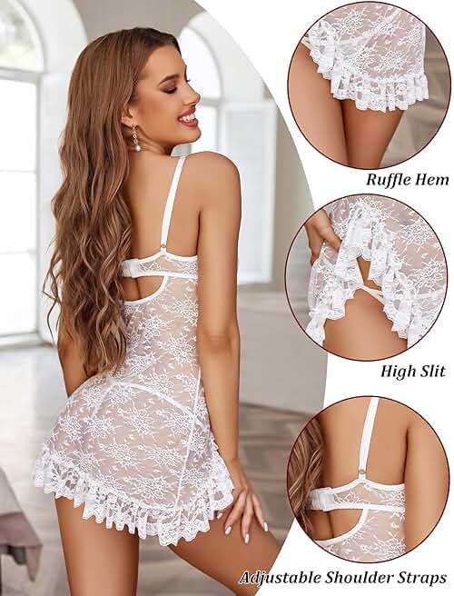 Avidlove Lingerie for Women Sexy Lace Babydoll Mesh Chemise Nightgown Ruffle Hem Sleep Dress - Image 4