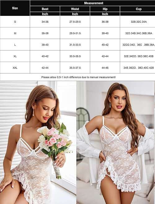 Avidlove Lingerie for Women Sexy Lace Babydoll Mesh Chemise Nightgown Ruffle Hem Sleep Dress - Image 6