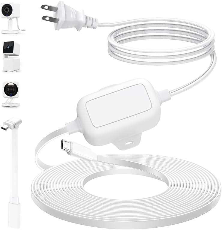 delilyn 30FT Outdoor Power Adapter for WYZE Cam V4, Cam OG/V3/V3 Pro, L-Shape Micro USB Extension Cable for WYZE Cam Pan V3, Replace for WYZE Plug, IP67 Waterproof Flat Cable Charge Your Camera - Image 1