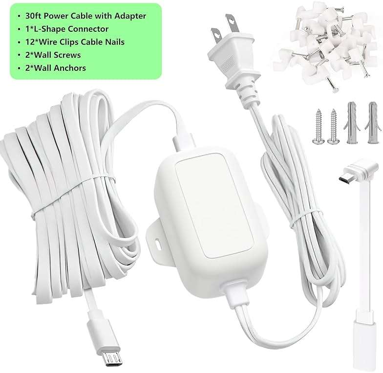 delilyn 30FT Outdoor Power Adapter for WYZE Cam V4, Cam OG/V3/V3 Pro, L-Shape Micro USB Extension Cable for WYZE Cam Pan V3, Replace for WYZE Plug, IP67 Waterproof Flat Cable Charge Your Camera - Image 7