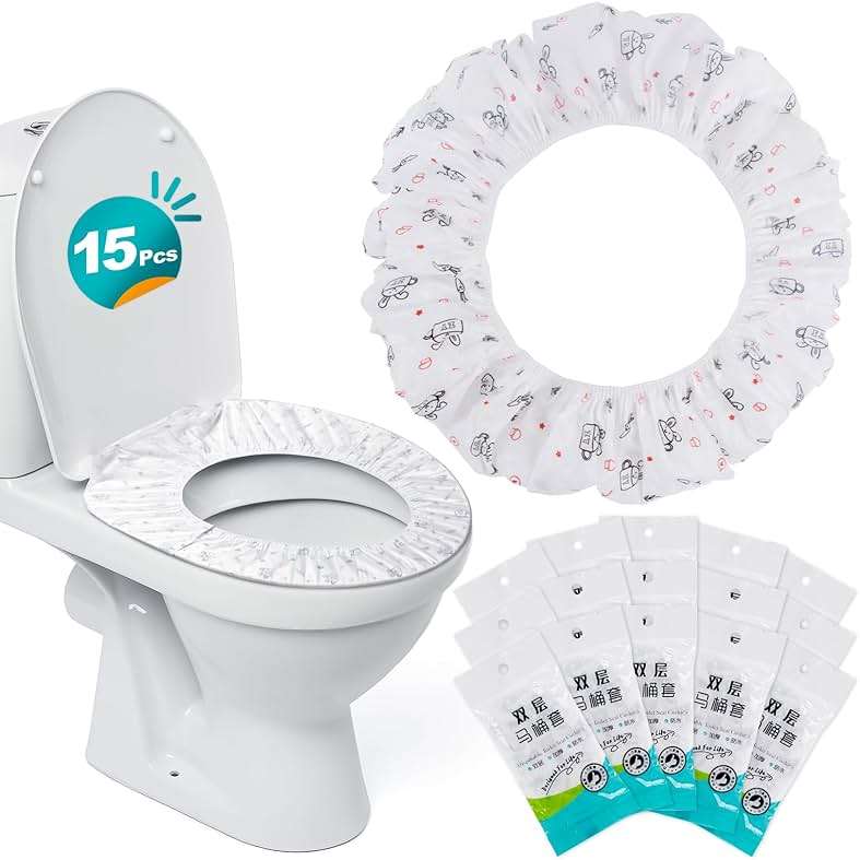 RAINFLOW Portable Toilet Mat - Disposable Toilet Seat Cover Waterproof Non-Woven Fabric Printed Individually Wrapped for travel,Hotel,Hospital and Public Toilet(15Pcs) - Image 1