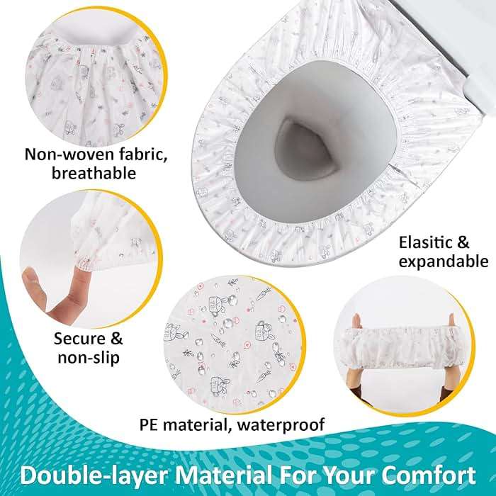 RAINFLOW Portable Toilet Mat - Disposable Toilet Seat Cover Waterproof Non-Woven Fabric Printed Individually Wrapped for travel,Hotel,Hospital and Public Toilet(15Pcs) - Image 3