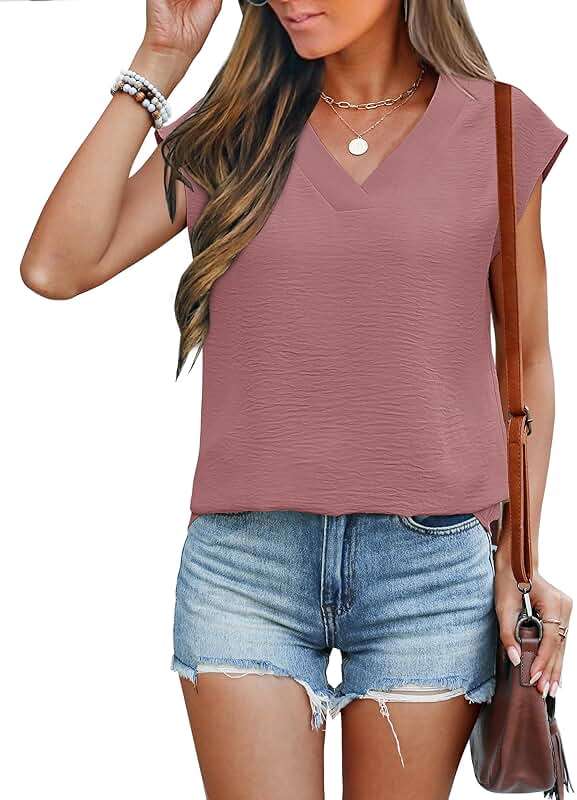 ANRABESS Women Tops Cap Sleeve Dressy Casual V Neck Shirts 2026 Summer Business Work Blouses Outfits Trendy Spring Clothing - Image 2