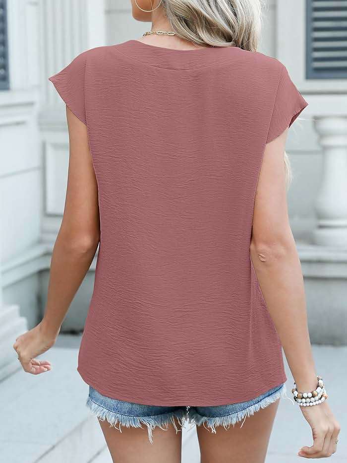 ANRABESS Women Tops Cap Sleeve Dressy Casual V Neck Shirts 2026 Summer Business Work Blouses Outfits Trendy Spring Clothing - Image 5