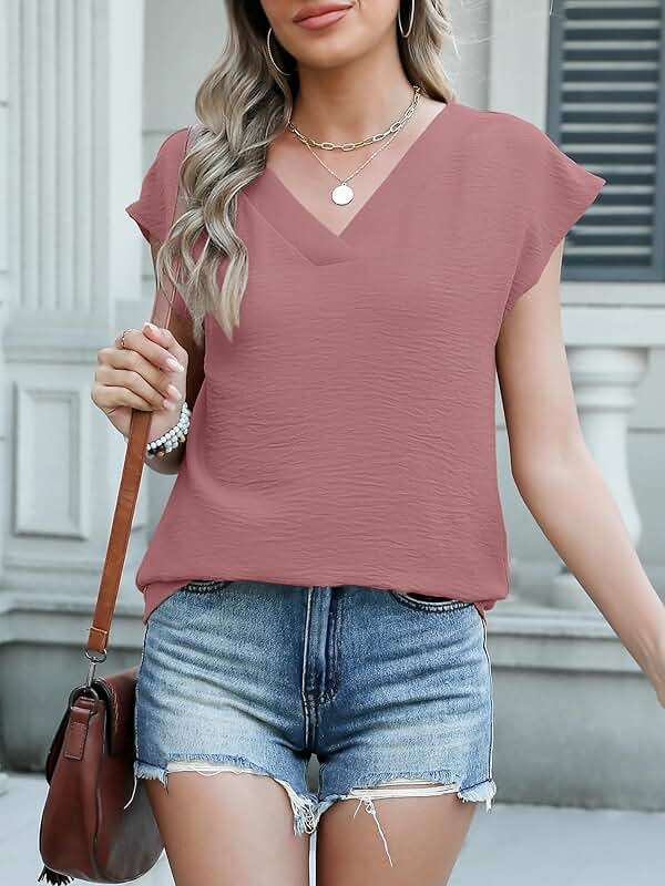 ANRABESS Women Tops Cap Sleeve Dressy Casual V Neck Shirts 2026 Summer Business Work Blouses Outfits Trendy Spring Clothing - Image 6