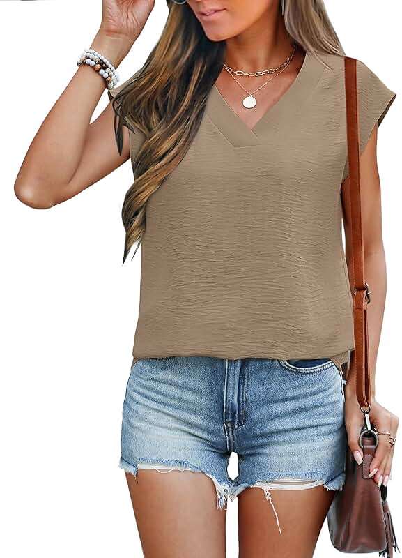 ANRABESS Women Tops Cap Sleeve Dressy Casual V Neck Shirts 2026 Summer Business Work Blouses Outfits Trendy Spring Clothing - Image 2