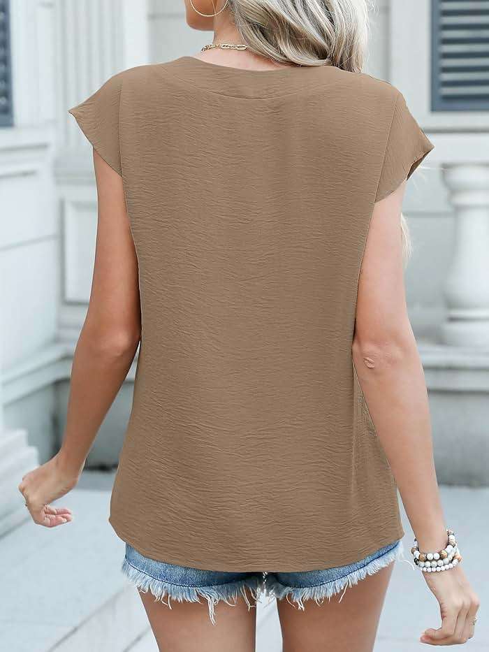 ANRABESS Women Tops Cap Sleeve Dressy Casual V Neck Shirts 2026 Summer Business Work Blouses Outfits Trendy Spring Clothing - Image 5