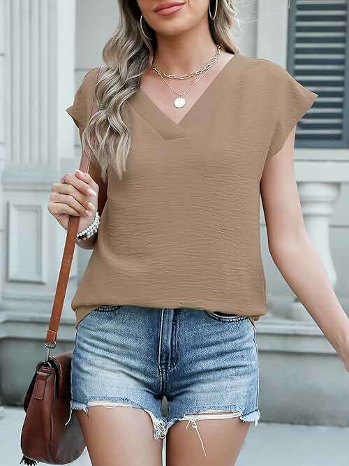ANRABESS Women Tops Cap Sleeve Dressy Casual V Neck Shirts 2026 Summer Business Work Blouses Outfits Trendy Spring Clothing - Image 6