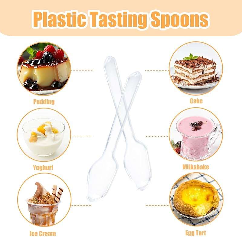 UOIXPUHUO 500 Pcs Mini Spoons for Dessert, Mini Plastic Spoons Disposable Tiny Tasting Spoon for Jelly Pudding Yogurt Sampling Appetizers, Small Clear Spoon for Picnic Kitchen Party Restaurant - Image 5