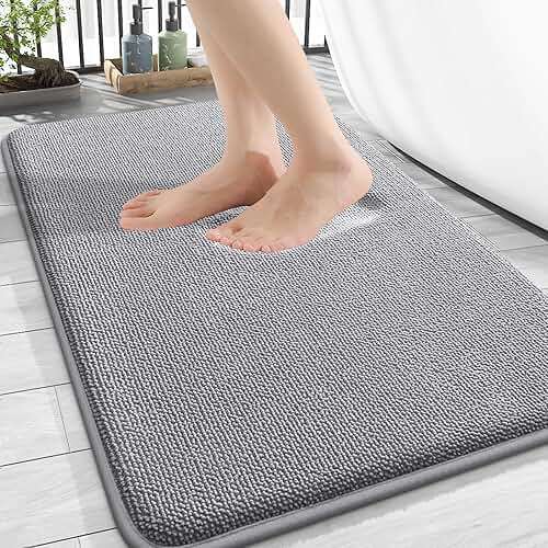 OLANLY Thick Memory Foam Bath Mat Rug 30x20, Extra Soft Absorbent Bathroom Rugs, Quick Dry Bath Mats, Non-Slip, Machine Washable Carpet for Bathroom, Tub and Shower, Home Decor Accessories, Grey - Image 1