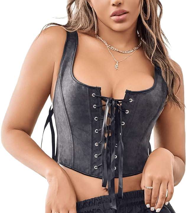 INOGIH Women's Gothic Lace-Up Bustier-Corset Shoulder-Straps Tank Overbust Corset Bustiers Sexy Lingerie Sets - Image 1