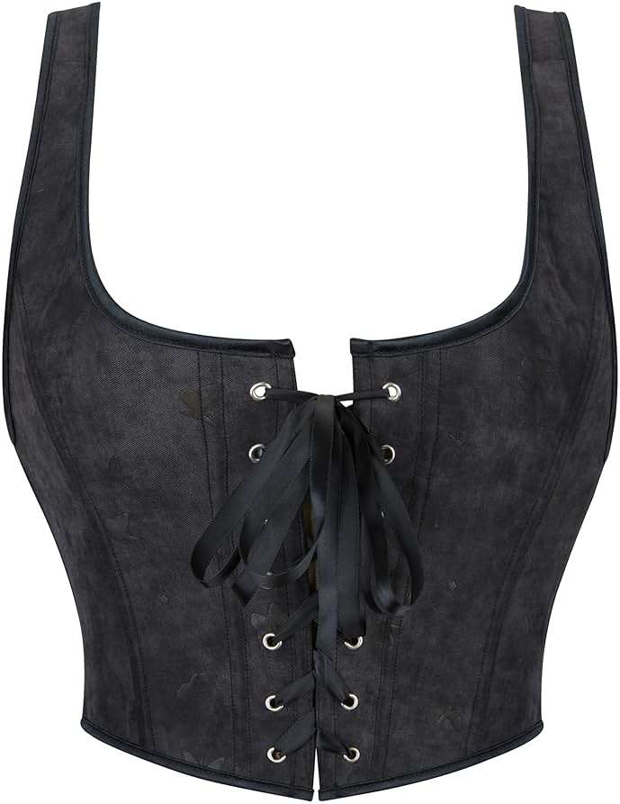 INOGIH Women's Gothic Lace-Up Bustier-Corset Shoulder-Straps Tank Overbust Corset Bustiers Sexy Lingerie Sets - Image 2