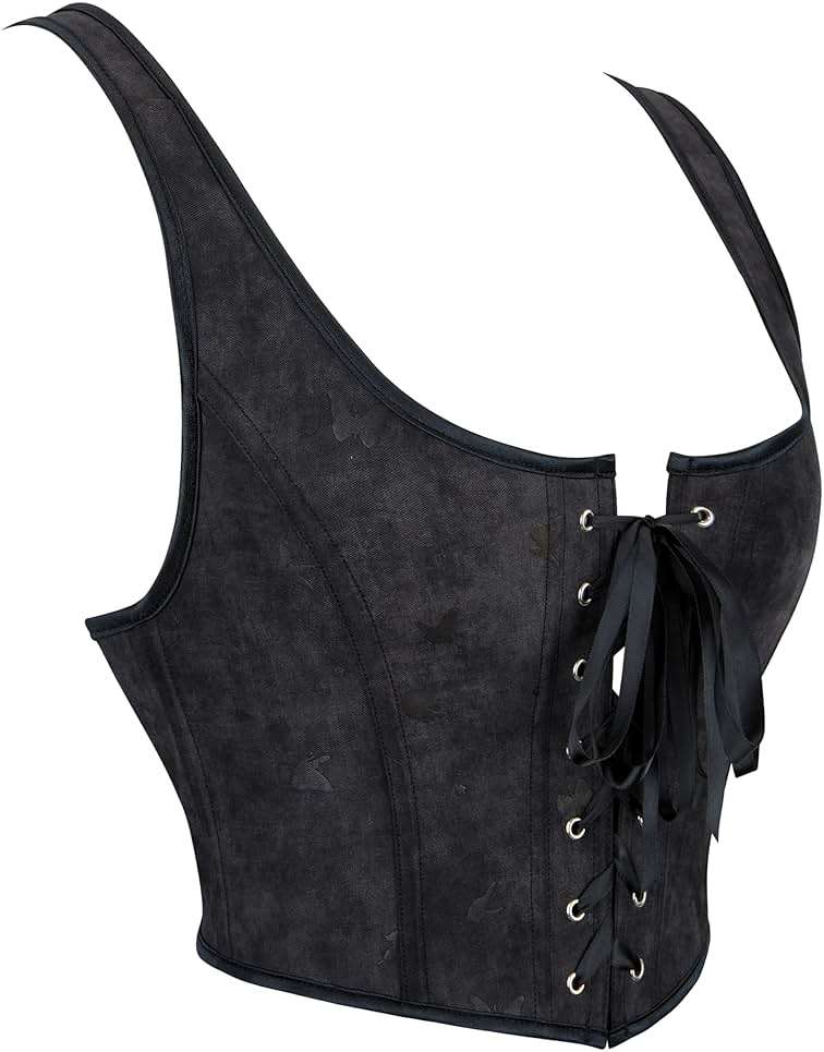 INOGIH Women's Gothic Lace-Up Bustier-Corset Shoulder-Straps Tank Overbust Corset Bustiers Sexy Lingerie Sets - Image 4