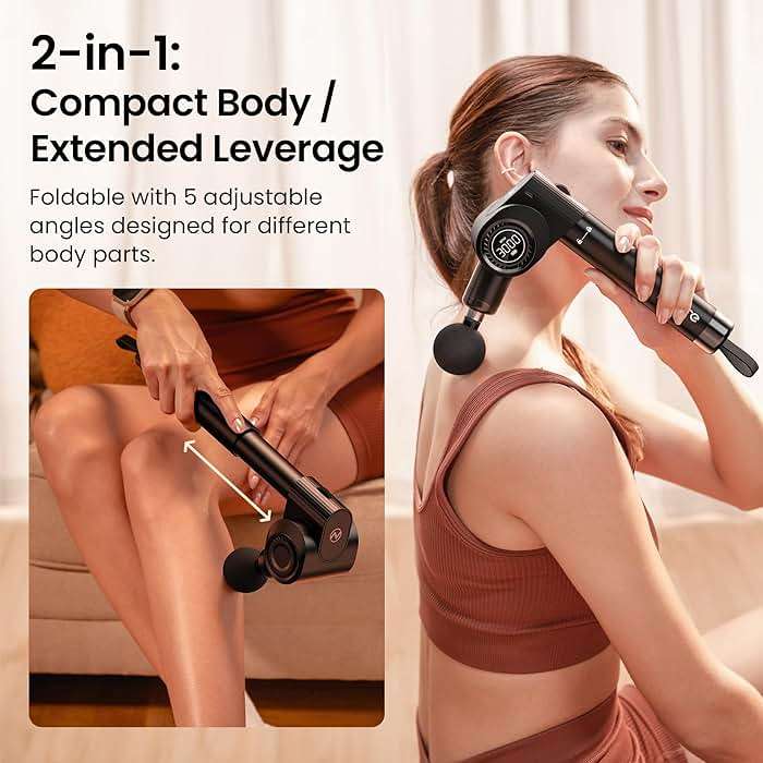 NAPRE Foldable Massage Gun Deep Tissue with 5 Adjustable Angles,Handheld Percussion Back Massager for Muscle/Neck/Body Pain Relief with Long Extension Handle,32-Speeds,6 Heads,with Case - Image 2