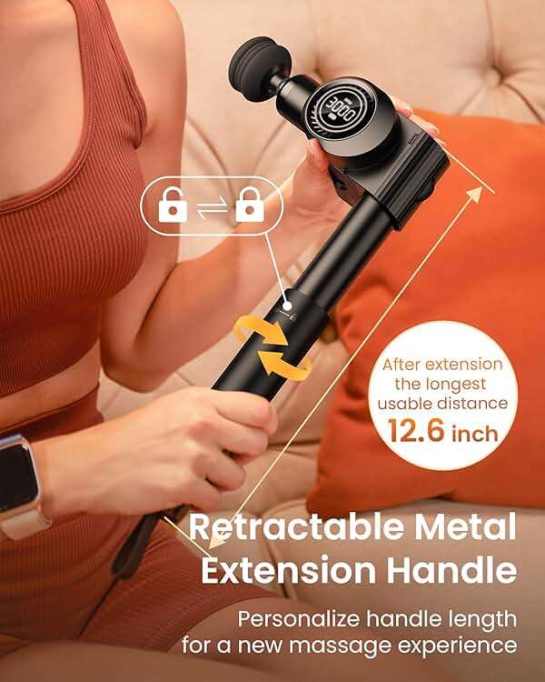 NAPRE Foldable Massage Gun Deep Tissue with 5 Adjustable Angles,Handheld Percussion Back Massager for Muscle/Neck/Body Pain Relief with Long Extension Handle,32-Speeds,6 Heads,with Case - Image 3