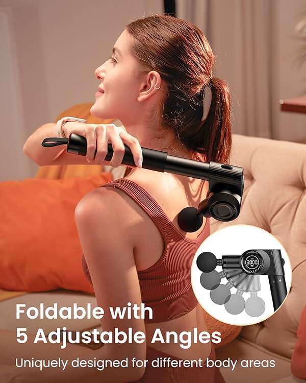 NAPRE Foldable Massage Gun Deep Tissue with 5 Adjustable Angles,Handheld Percussion Back Massager for Muscle/Neck/Body Pain Relief with Long Extension Handle,32-Speeds,6 Heads,with Case - Image 4
