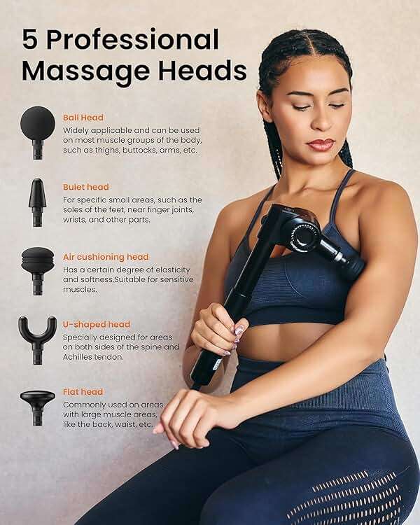 NAPRE Foldable Massage Gun Deep Tissue with 5 Adjustable Angles,Handheld Percussion Back Massager for Muscle/Neck/Body Pain Relief with Long Extension Handle,32-Speeds,6 Heads,with Case - Image 8