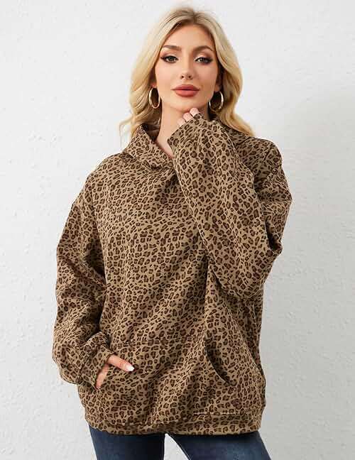 Eutten Womens Camo Hoodies Maple Leaf Print Oversized Hooded Sweatshirt Fleece Pullover Sweatshirts Long Sleeve with Pocket - Image 4
