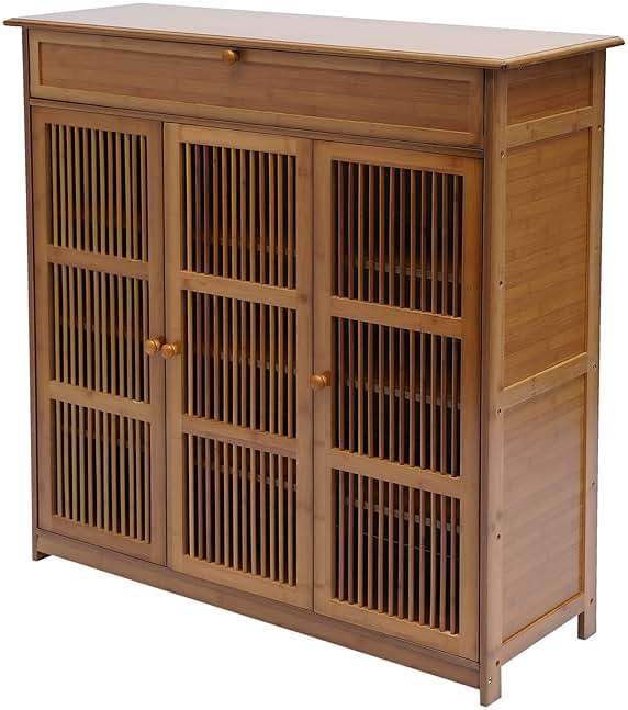 GUDBYWXB 39" Bamboo Shoe Cabinet with Drawer 3-Doors Shoe Cabinet High Heels Storage Rack, for Bathroom, Living Room, Kitchen, Entrance, Etc - Image 1