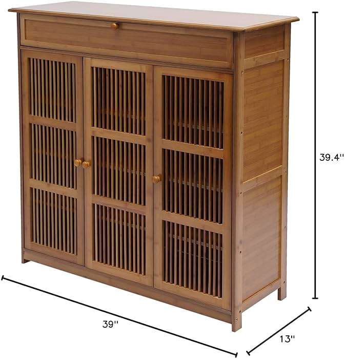 GUDBYWXB 39" Bamboo Shoe Cabinet with Drawer 3-Doors Shoe Cabinet High Heels Storage Rack, for Bathroom, Living Room, Kitchen, Entrance, Etc - Image 3