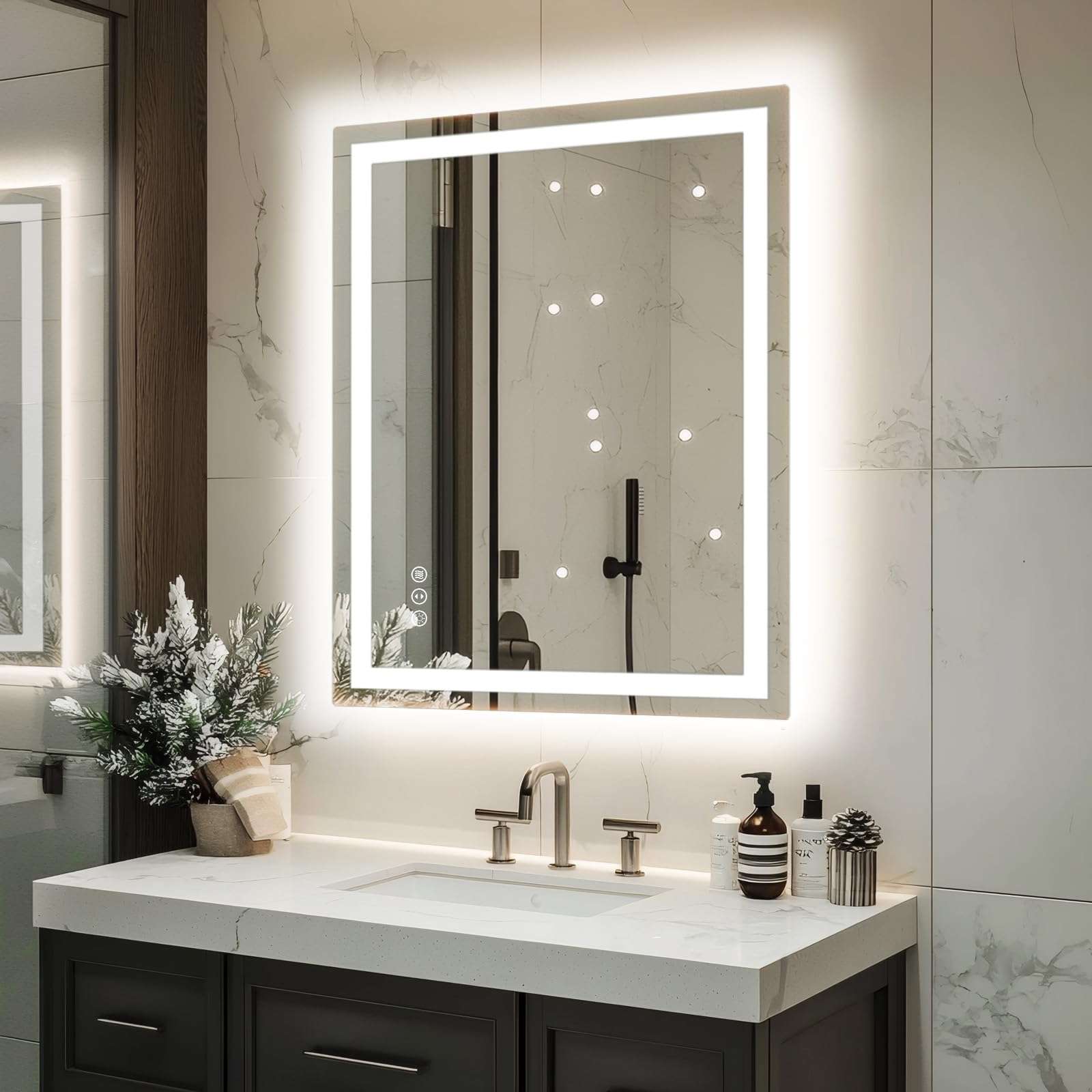 miskerm 32"x 24" LED Bathroom Mirror with Lights, Dimmable, Double Lights, Backlit + Front Lit, 3 Colors Led Mirror for Bathroom, Lighted Bathroom Vanity Mirror, Tempered Glass(Horizontal/Vertical) - Image 1