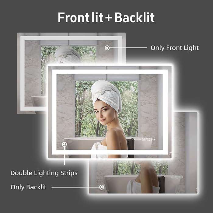 miskerm 32"x 24" LED Bathroom Mirror with Lights, Dimmable, Double Lights, Backlit + Front Lit, 3 Colors Led Mirror for Bathroom, Lighted Bathroom Vanity Mirror, Tempered Glass(Horizontal/Vertical) - Image 2