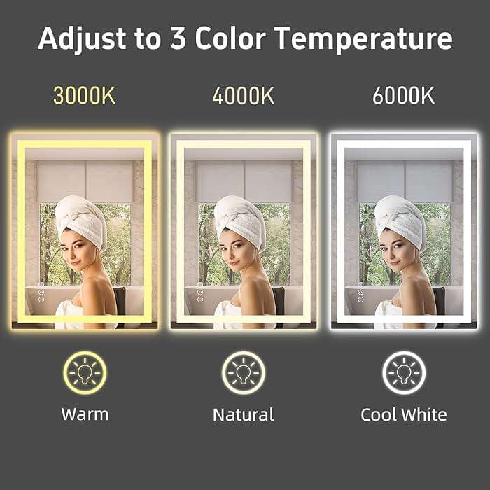 miskerm 32"x 24" LED Bathroom Mirror with Lights, Dimmable, Double Lights, Backlit + Front Lit, 3 Colors Led Mirror for Bathroom, Lighted Bathroom Vanity Mirror, Tempered Glass(Horizontal/Vertical) - Image 3