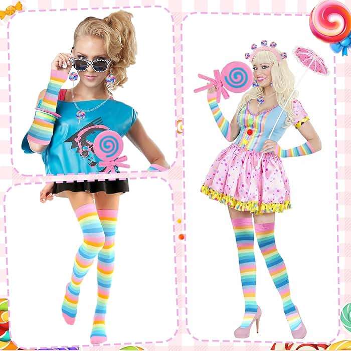 NinkyNonk Galentine's Day Candyland Costume Accessories Headband Sweet Rainbow Necklace Lollipop Earrings Jombo Handheld Candy Gloves Tights for Candy Theme Cosplay Accessories - Image 5