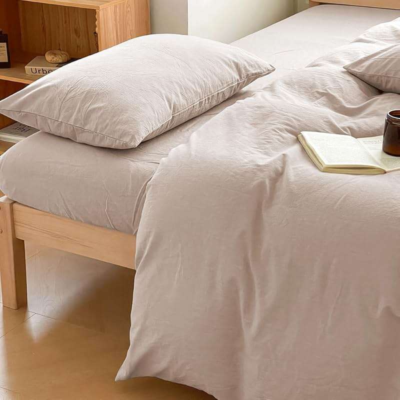 100% Washed Cotton Weighted Blanket Cover, Linen Feel Duvet Cover for Weighted Blanket 60"x80", Plain Simple Cotton Heavy Blanket Duvet Cover (Beige, 60"x80") - Image 1