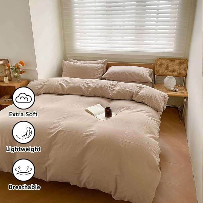 100% Washed Cotton Weighted Blanket Cover, Linen Feel Duvet Cover for Weighted Blanket 60"x80", Plain Simple Cotton Heavy Blanket Duvet Cover (Beige, 60"x80") - Image 3