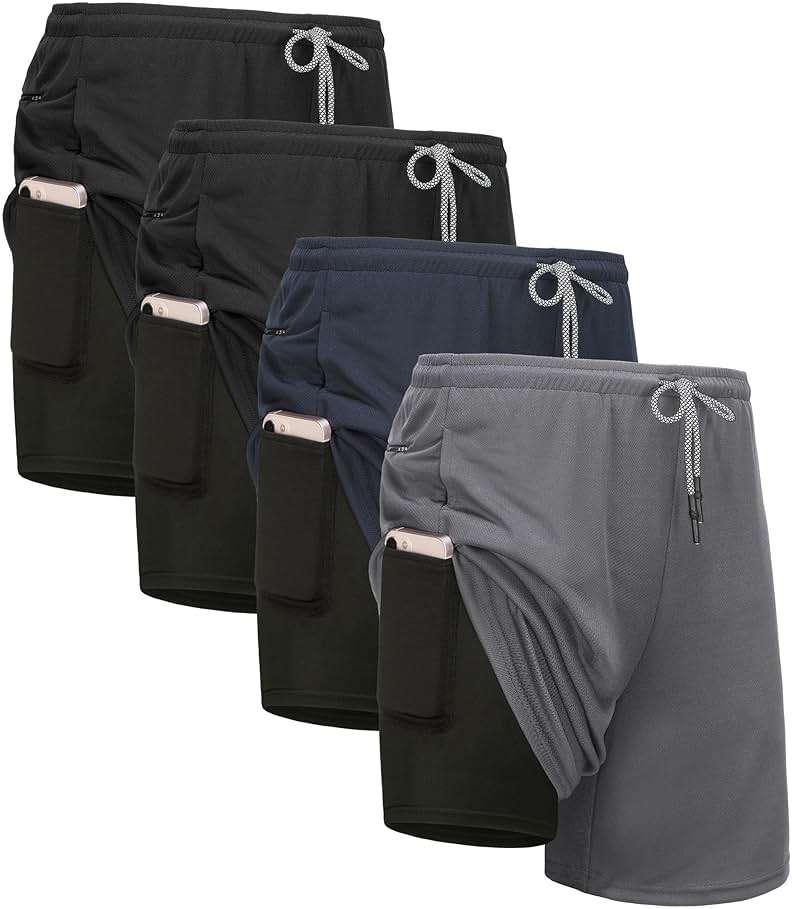 Kinglaman 4 Pack Mens 2 in 1 Running Workout Shorts with Liner, Gym Athletic Quick Dry Sport Shorts with Pockets - Image 1