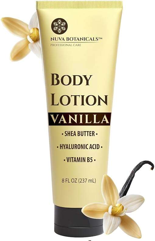 Nuva Botanicals Vanilla Body Lotion for Women Dry Skin - Vanilla Lotion for Women with Hyaluronic Acid - Body Cream for Women with Shea Butter - Moisturizing and Hydrating Vanilla Body Care (8 fl oz) - Image 1