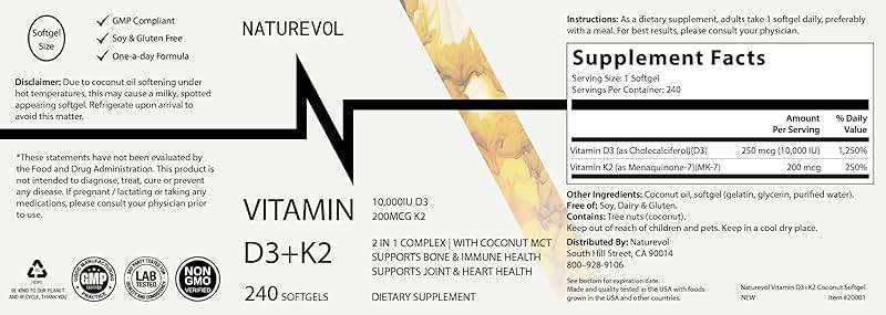 NATUREVOL Vitamin D3 + K2 with Coconut Oil - D3 10,000 IU & K2 (MK-7) 200 mcg | 2-in-1 High Potency Support for Bone & Immune Health | Easy to Swallow | Non-GMO, Gluten & Soy Free - 240 Softgels - Image 7