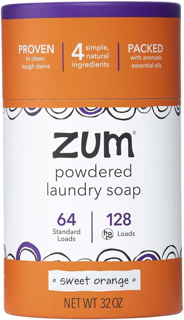 Zum Powdered Laundry Soap by Indigo Wild - Plant-Based Laundry Soap with Baking Soda, Coconut Oil & Essential Oils - 64 Loads (32 oz) - Sweet Orange - Image 1
