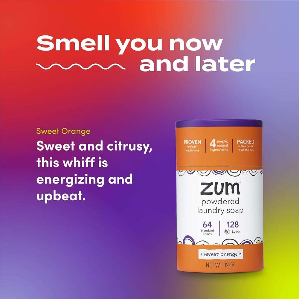 Zum Powdered Laundry Soap by Indigo Wild - Plant-Based Laundry Soap with Baking Soda, Coconut Oil & Essential Oils - 64 Loads (32 oz) - Sweet Orange - Image 3