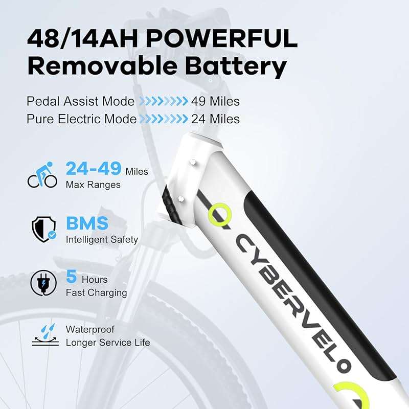 Cybervelo 750W Peak Electric Bike for Adults,up 80 Miles Removable Battery Ebike, 26" Electric E Bike with 7-Speed,Adult Electric Bicycles for Commute Beach Snow Womens/Man All Terrain - Image 3
