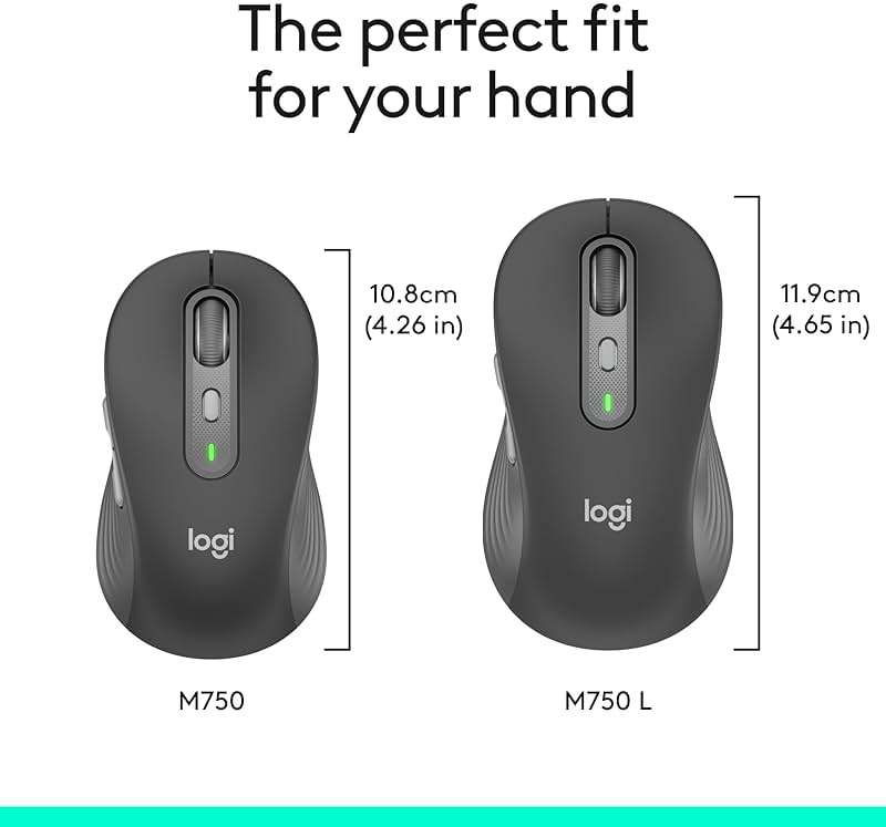 Logitech Signature Plus M750 L Wireless Mouse - for Large Hands, SmartWheel, Bluetooth, Multi Device, 24-Month Battery, Silent Clicks, Customizable Side Buttons, Contoured Shape - Graphite - Image 3