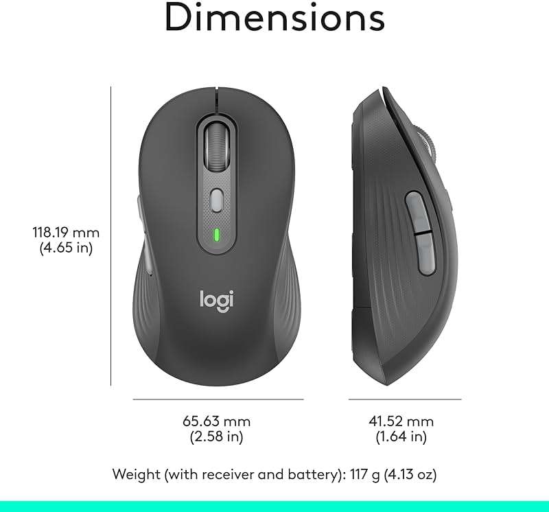 Logitech Signature Plus M750 L Wireless Mouse - for Large Hands, SmartWheel, Bluetooth, Multi Device, 24-Month Battery, Silent Clicks, Customizable Side Buttons, Contoured Shape - Graphite - Image 10