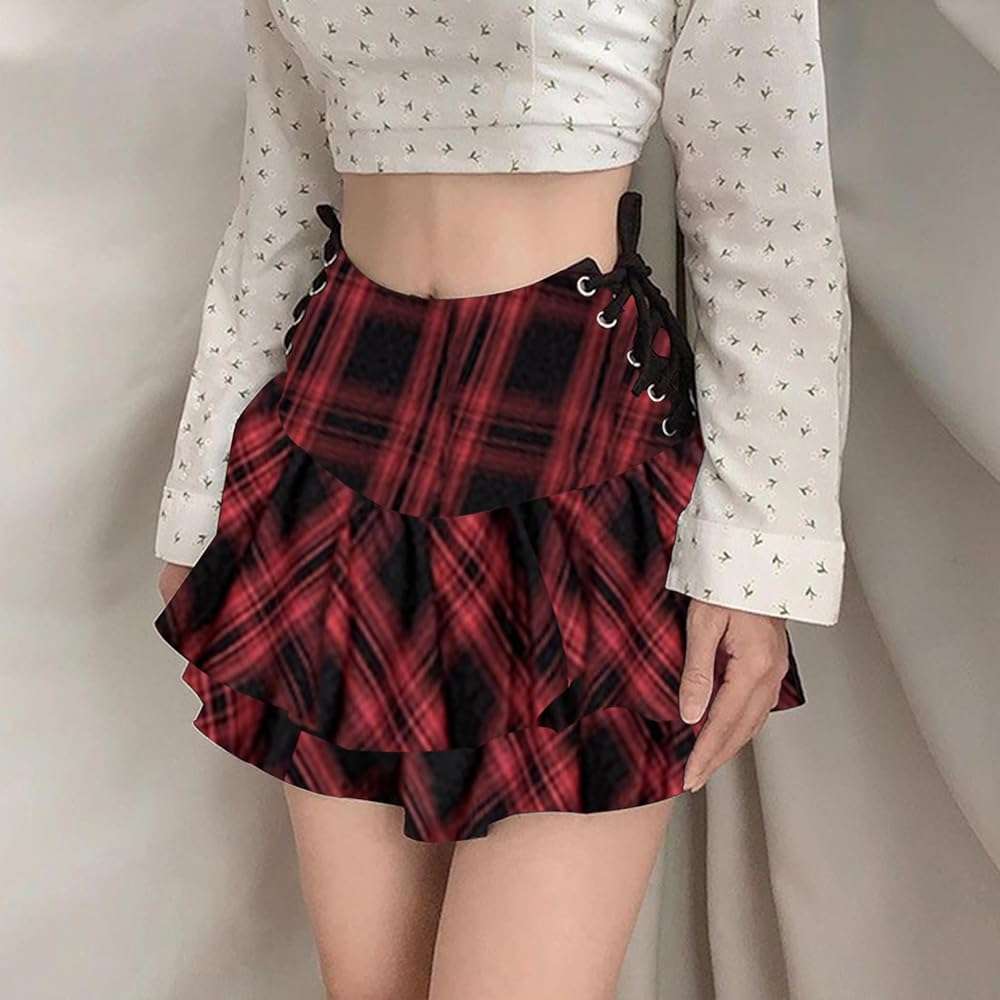 AULKEEP Womens Lace Up Skirts Goth Ruffle Mini Skirt Y2k Black High Waist Skirt Summer Punk Short Skirts - Image 3