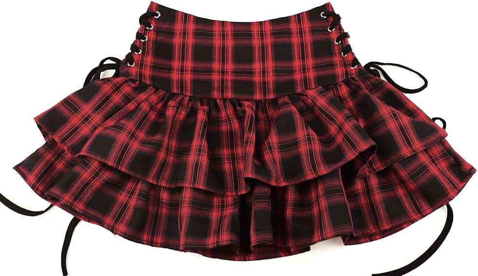 AULKEEP Womens Lace Up Skirts Goth Ruffle Mini Skirt Y2k Black High Waist Skirt Summer Punk Short Skirts - Image 4